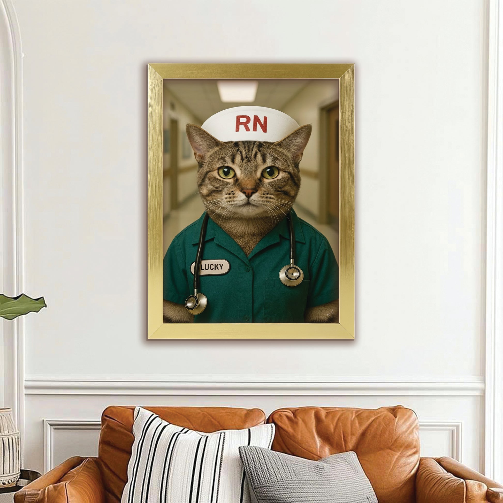 Custom Photo Registed Nurse Cat Canvas Framed Wall Art Gift For Cat Lovers