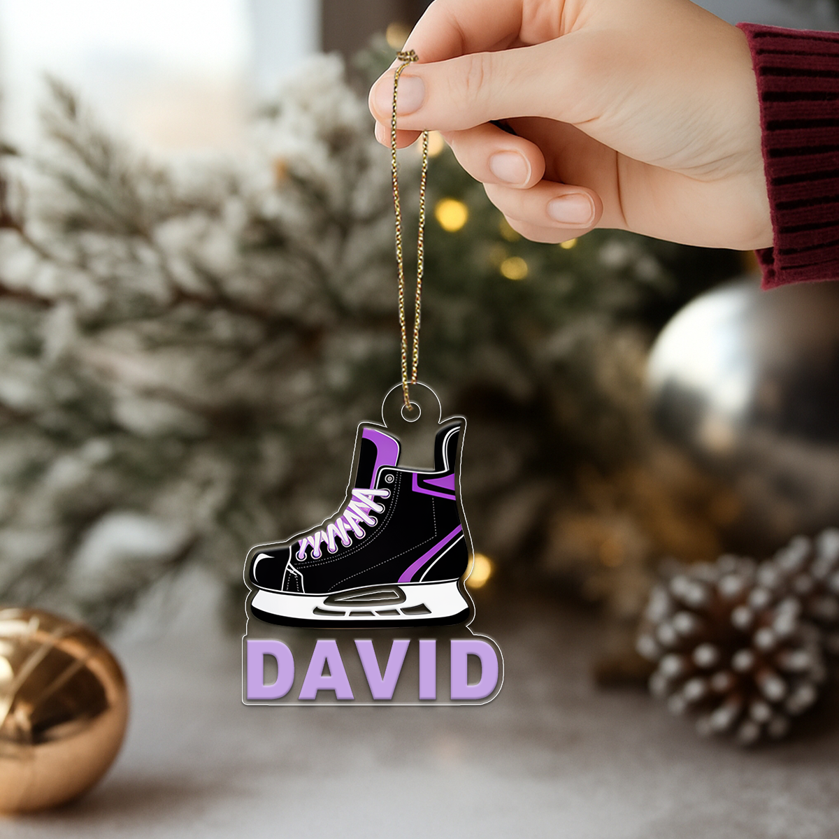 Custom Name Ice Hockey Skates Christmas Ornament Acrylic Ornament Christmas Gift