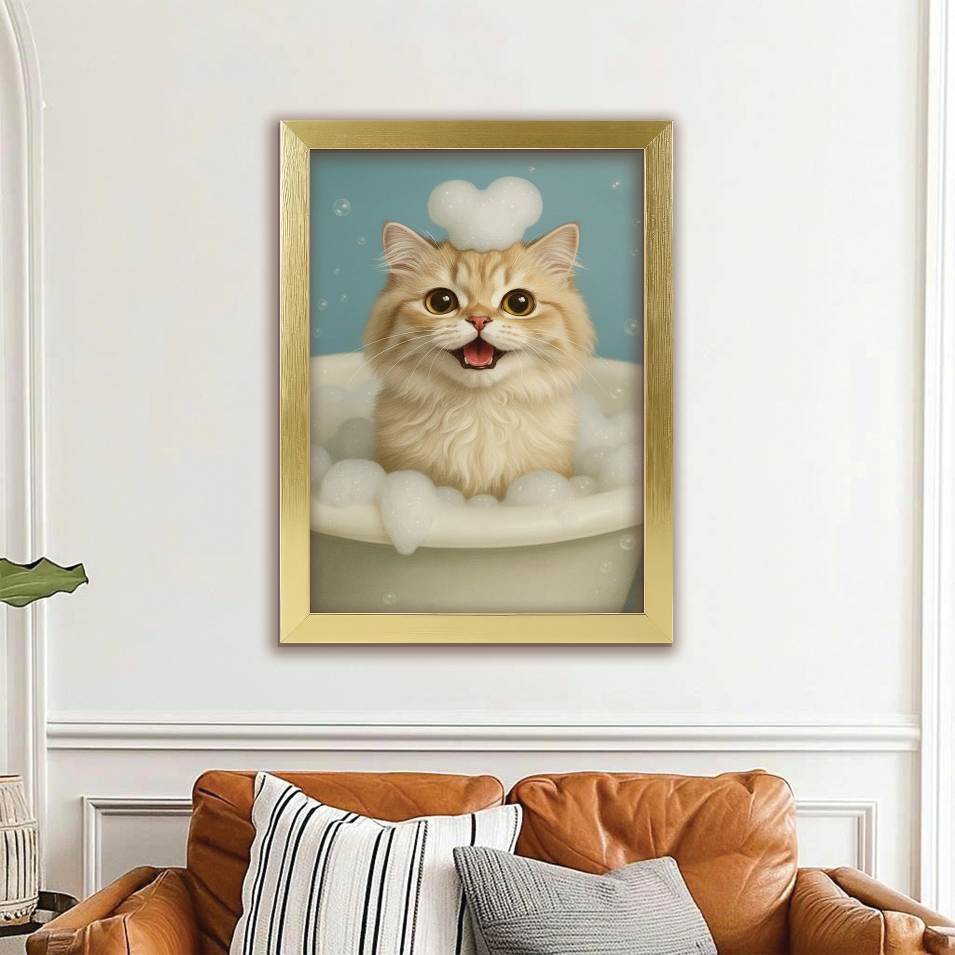 Custom Photo Cat Bathroom Style 29 Canvas Framed Wall Art Gift For Cat Lovers