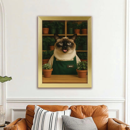 Custom Photo Gardener Cat Canvas Framed Wall Art  Gift For Cat Lovers