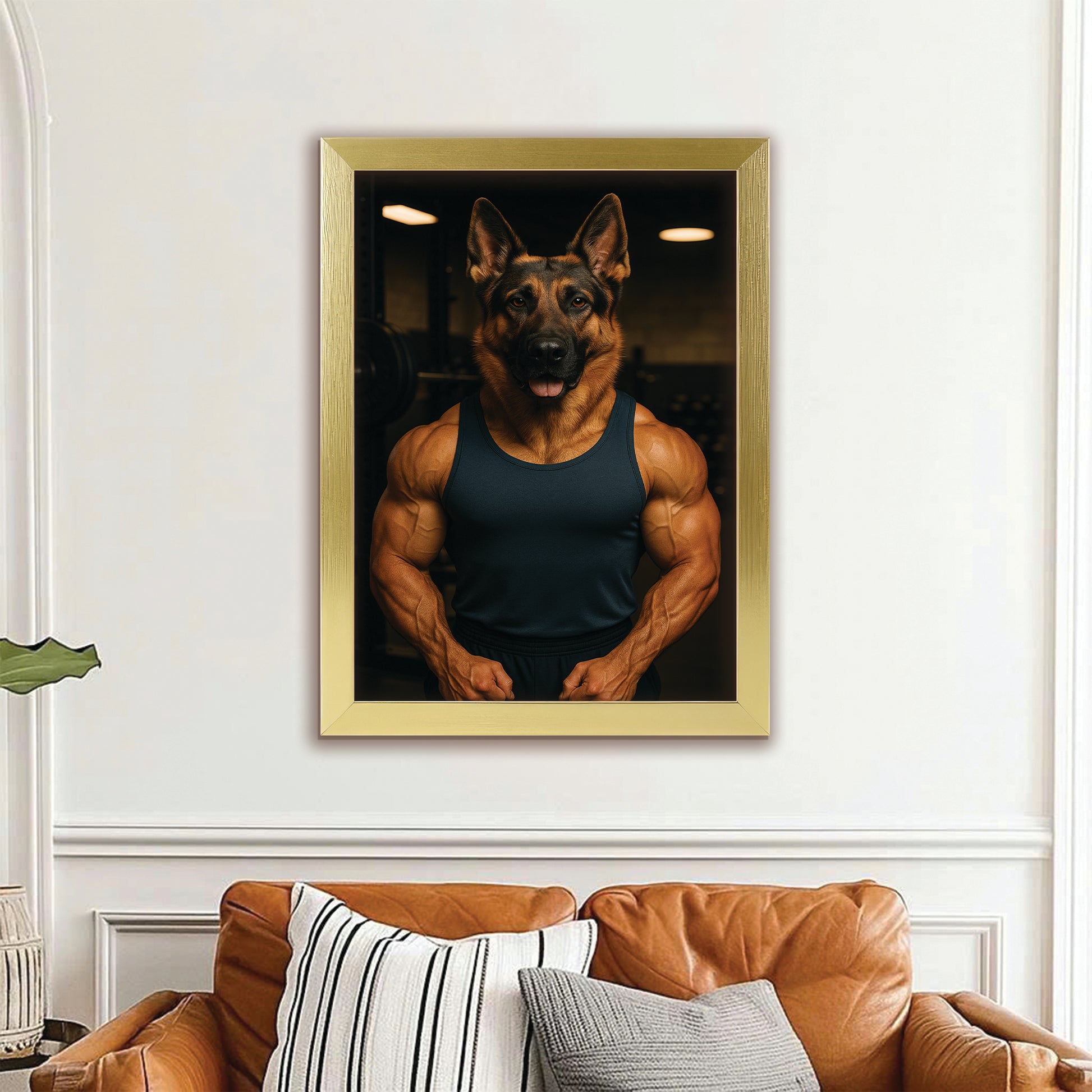 Custom Photo Body Builder Dog Canvas Framed Wall Art Gift For Dog Lovers