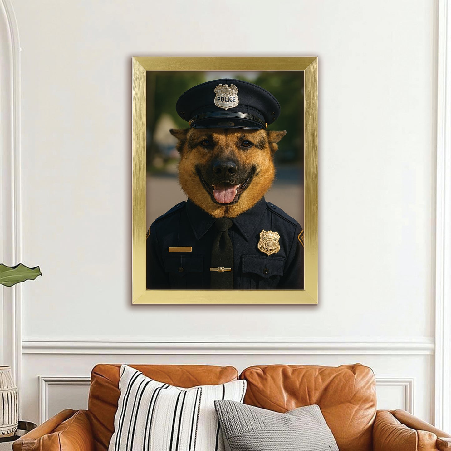 Custom Photo Police 2 Dog Canvas Framed Wall Art Gift For Dog Lovers