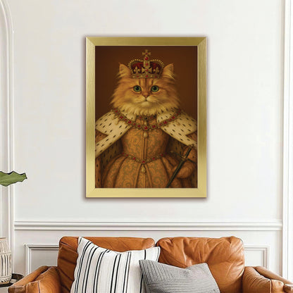 Custom Photo Crowned Queen Cat Canvas Framed Wall Art Gift For Cat Lovers