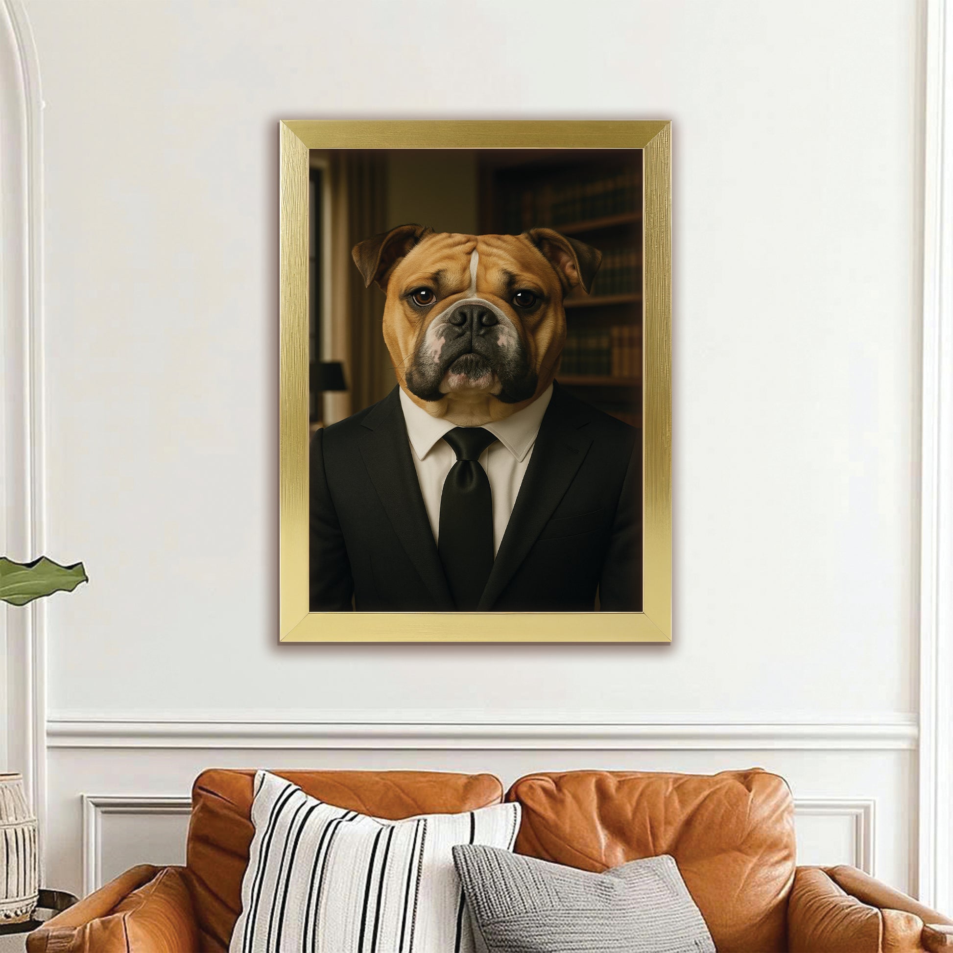 Custom Photo Business man Ceo Dog Canvas Framed Wall Art Gift For Dog Lovers