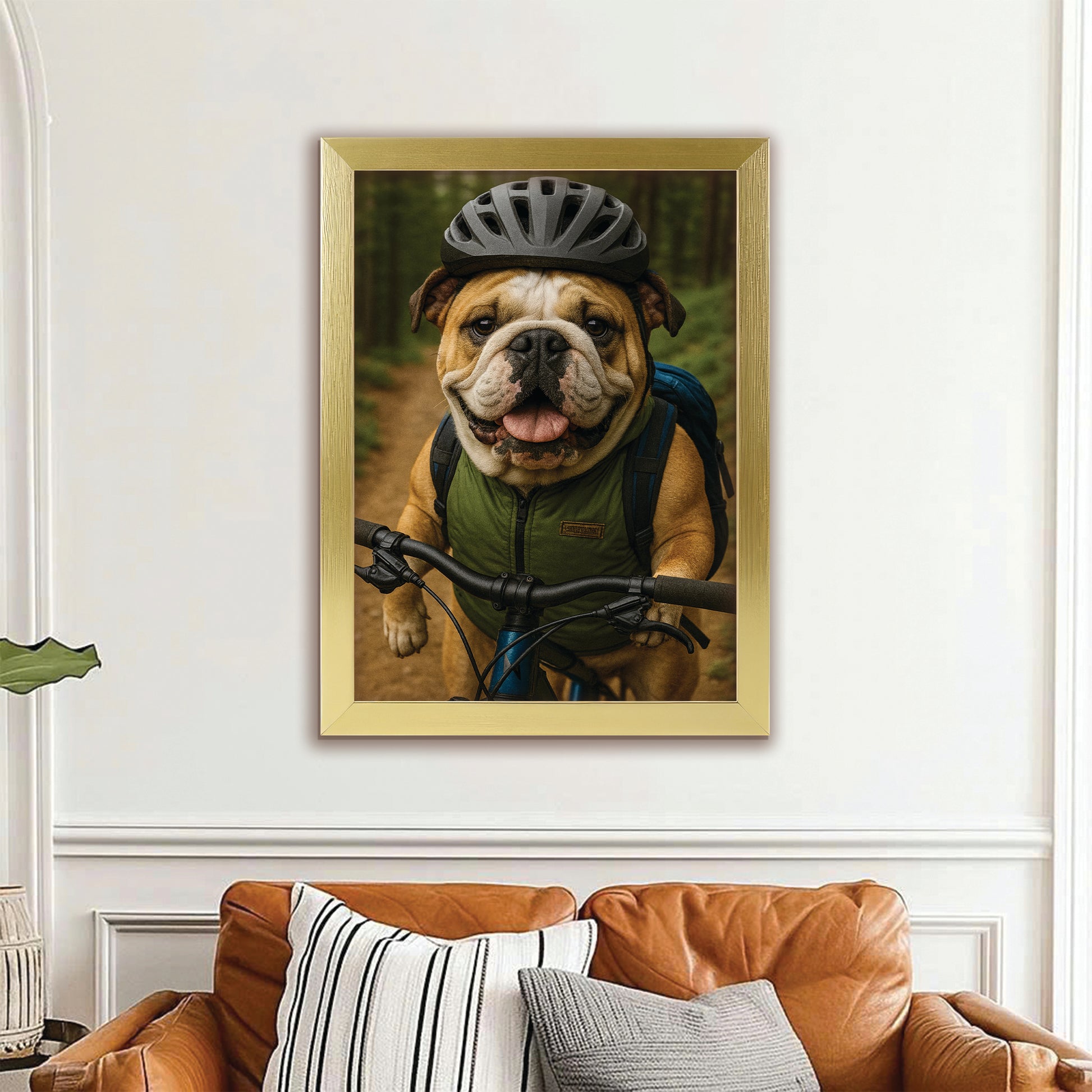 Custom Photo Mountain Biker Dog Canvas Framed Wall Art Gift For Dog Lovers