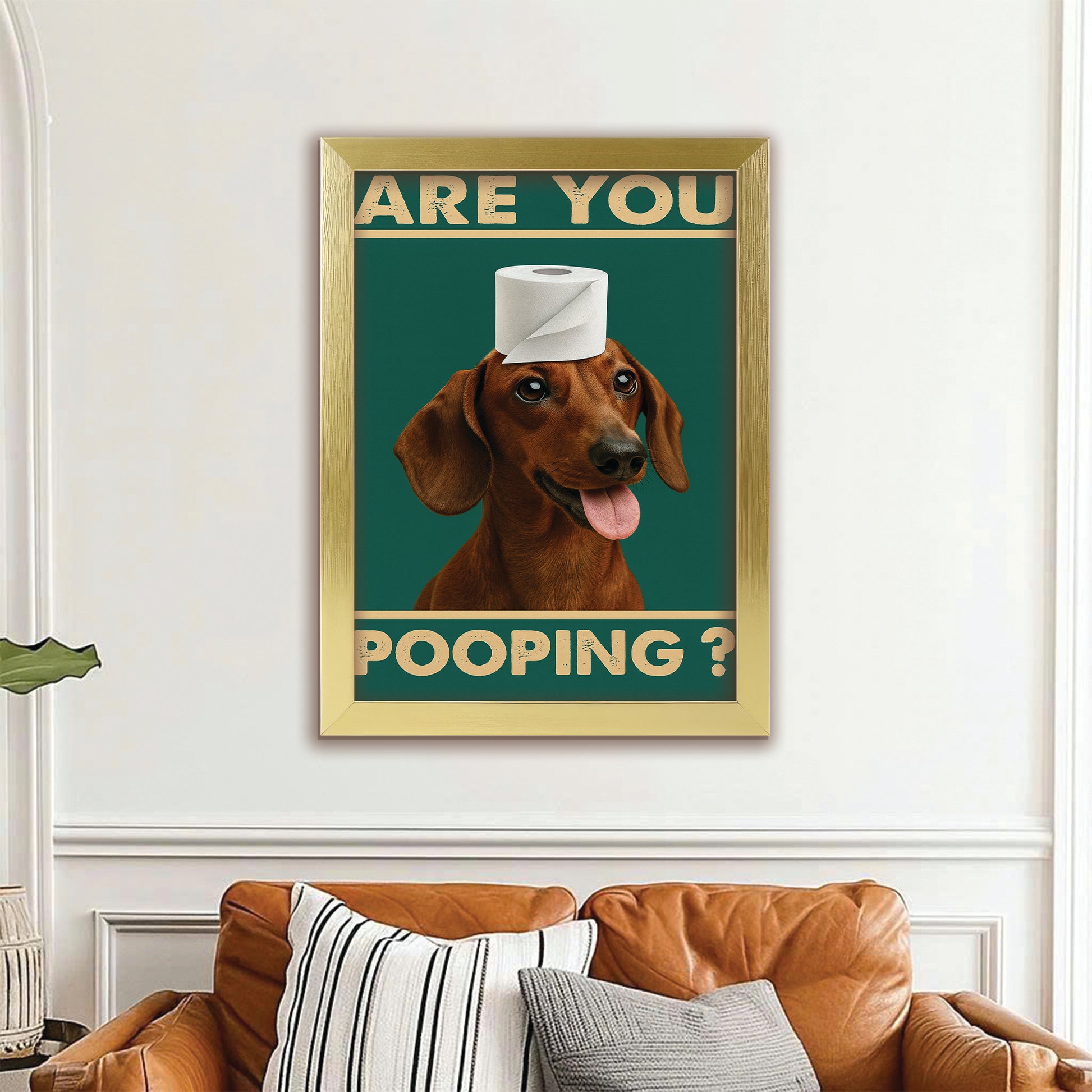 Custom Photo Funny Dog In Bathroom Canvas Framed Wall Art