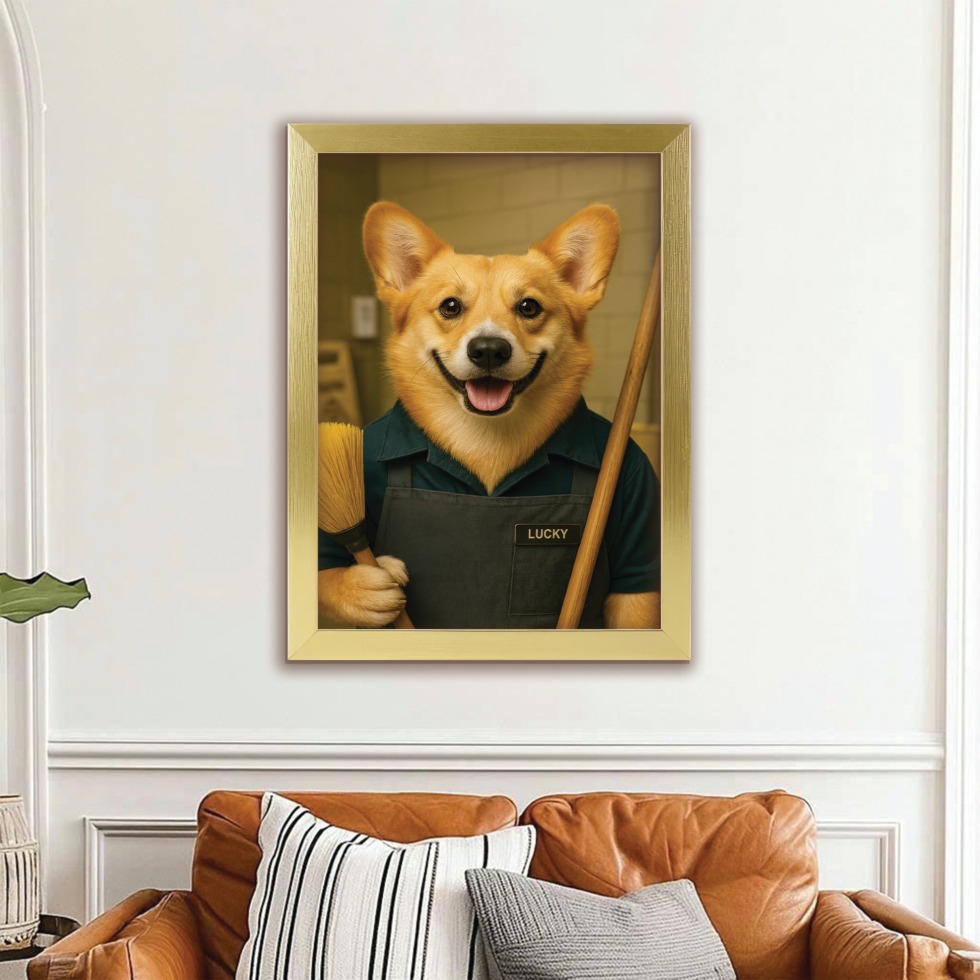 Custom Photo Janitor Dog Canvas Framed Wall Art Gift For Dog Lovers