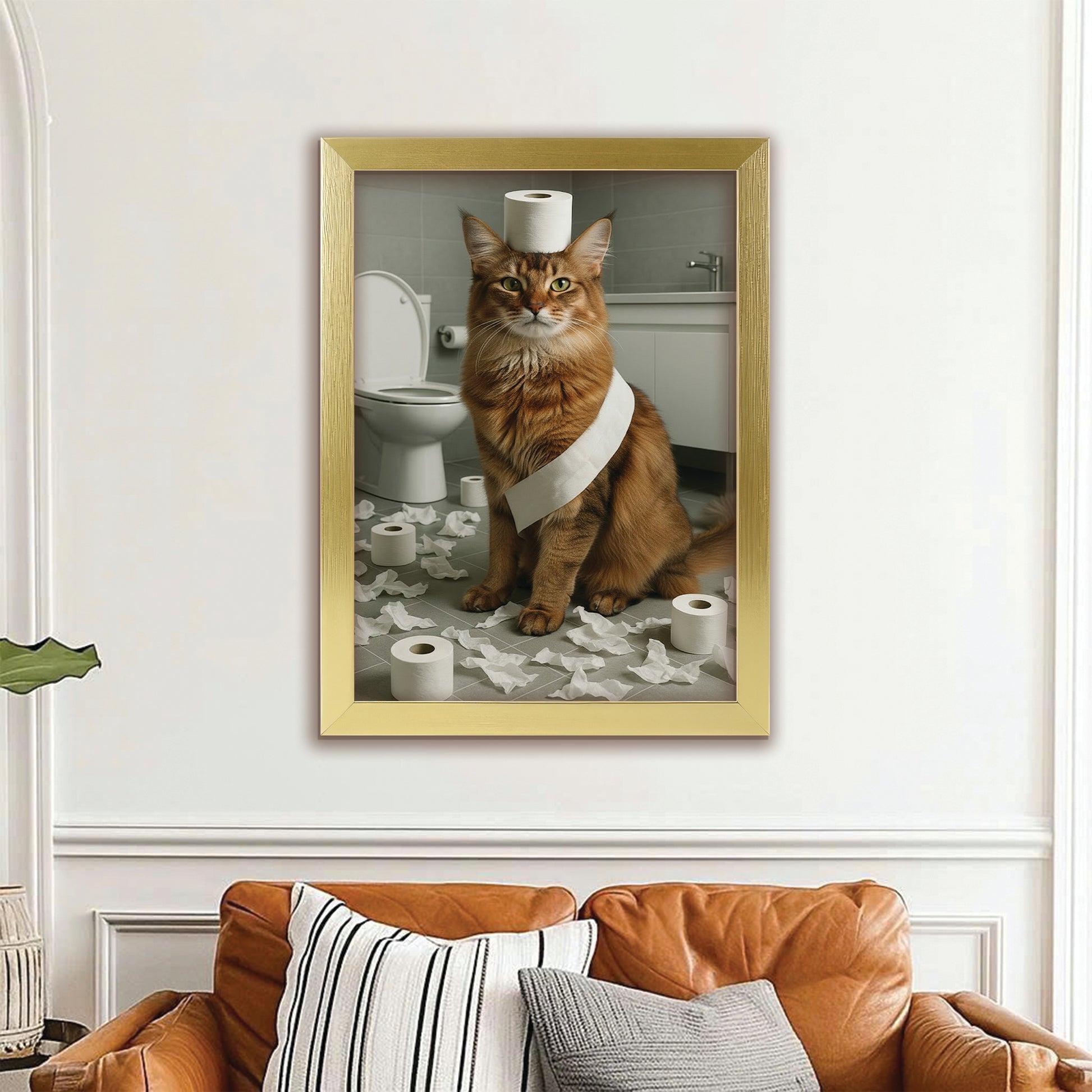 Custom Photo Cat Bathroom Style 19 Canvas Framed Wall Art Gift For Cat Lovers