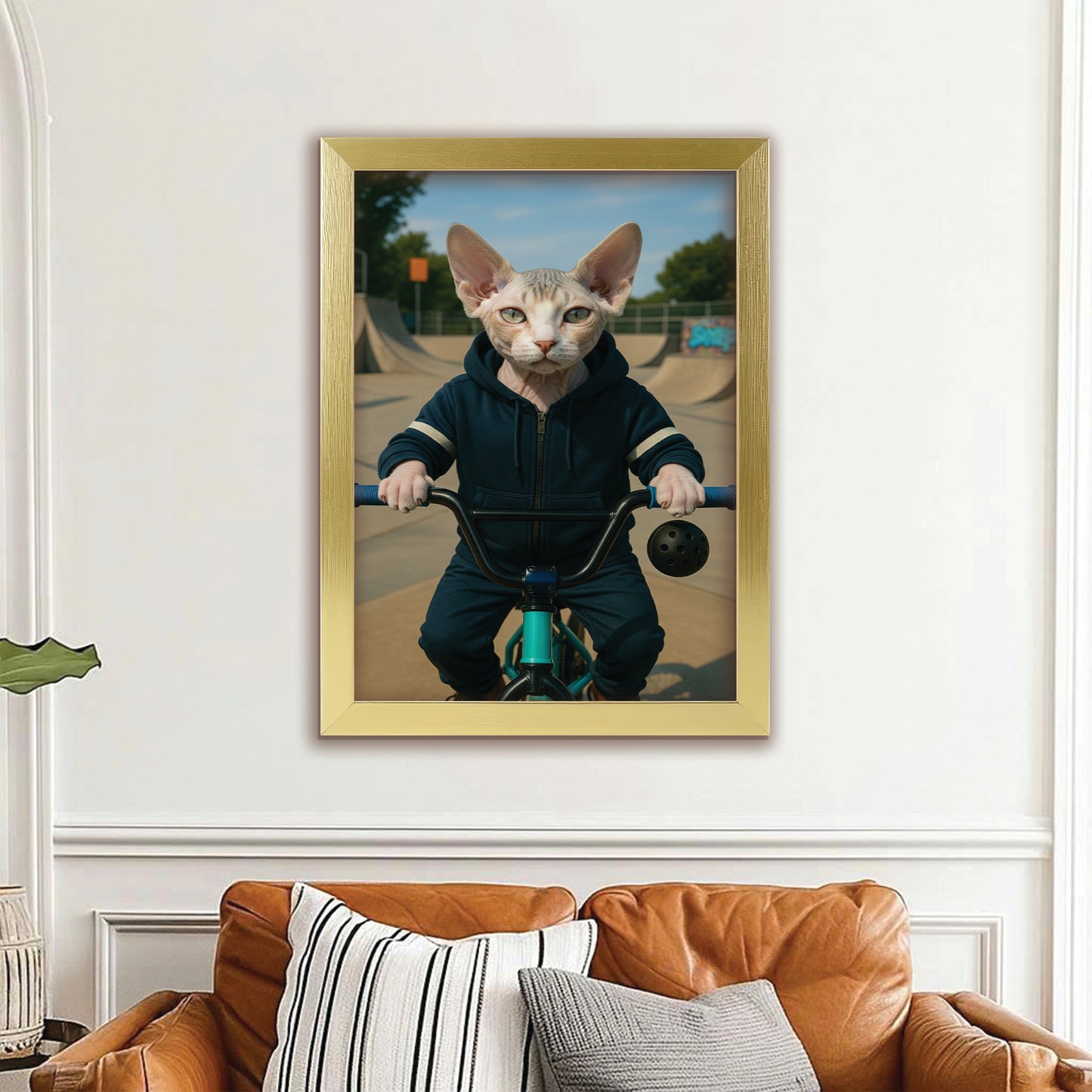 Custom Photo Bmx Bike Cat Canvas Framed Wall Art Gift For Cat Lovers