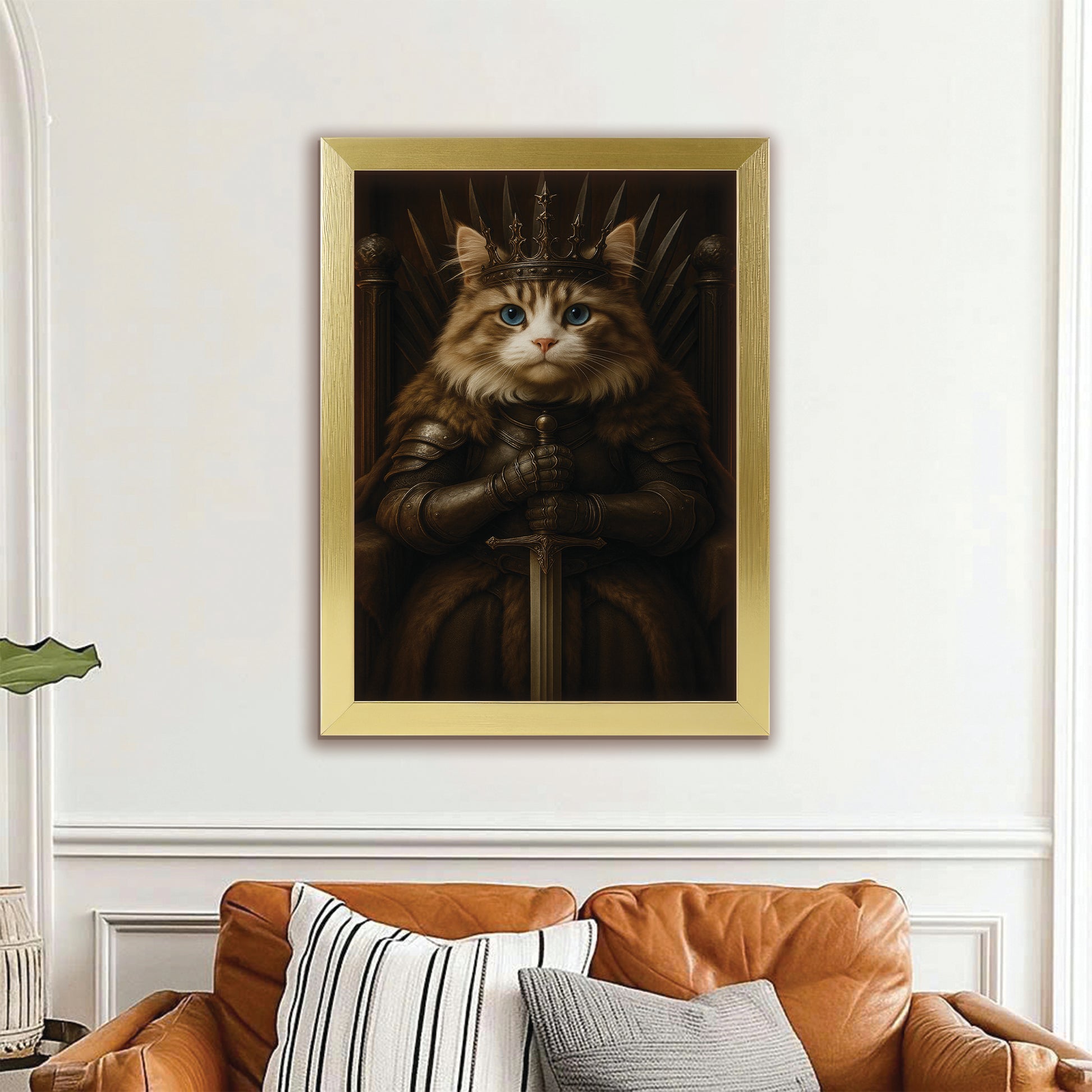 Custom Photo Cat Canvas Framed Wall Art Royal Pet Portrait