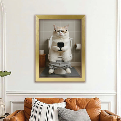 Custom Photo Cat Bathroom Style 15 Canvas Framed Wall Art Gift For Cat Lovers