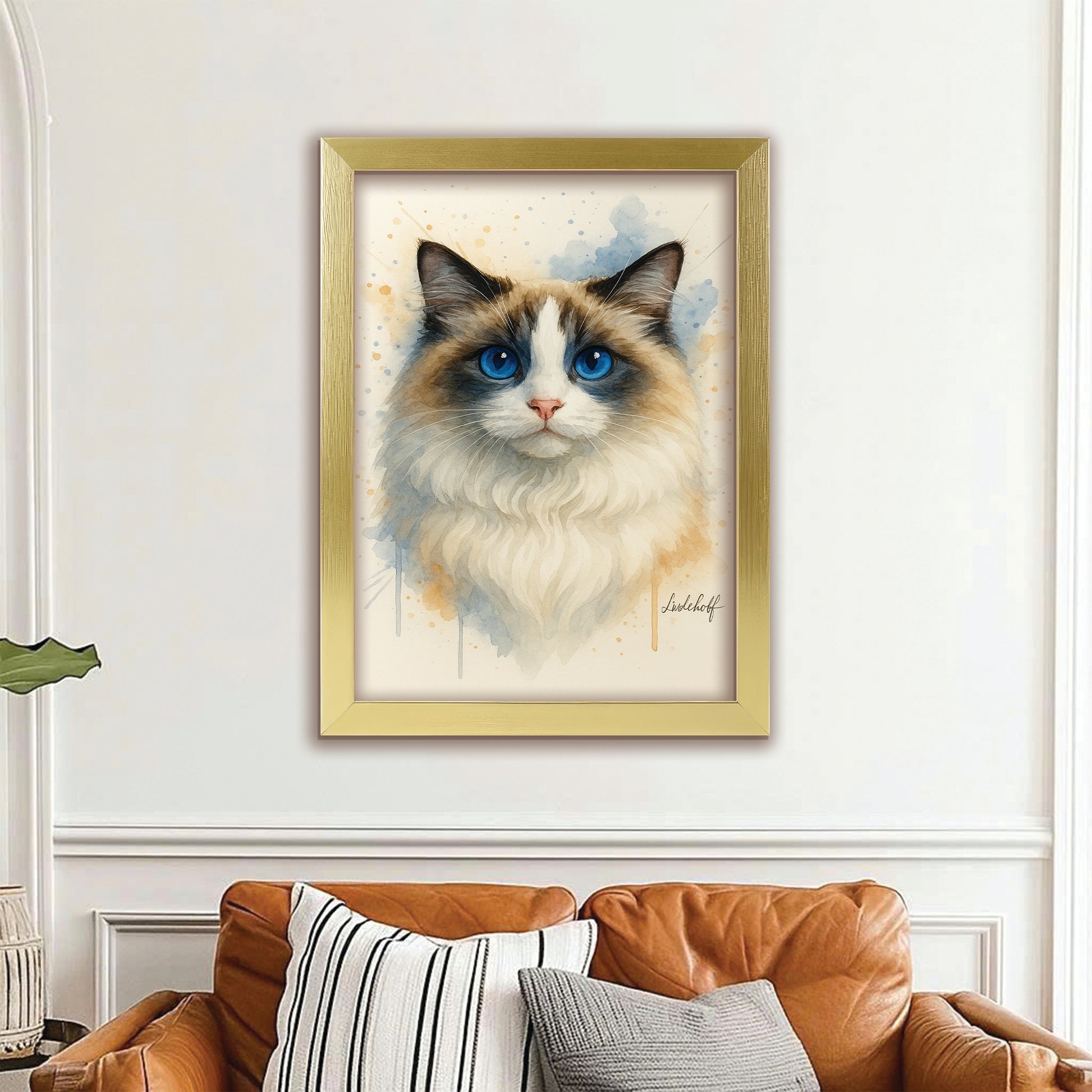 Custom Photo Cat Watercolor Artwork Canvas Framed Wall Art