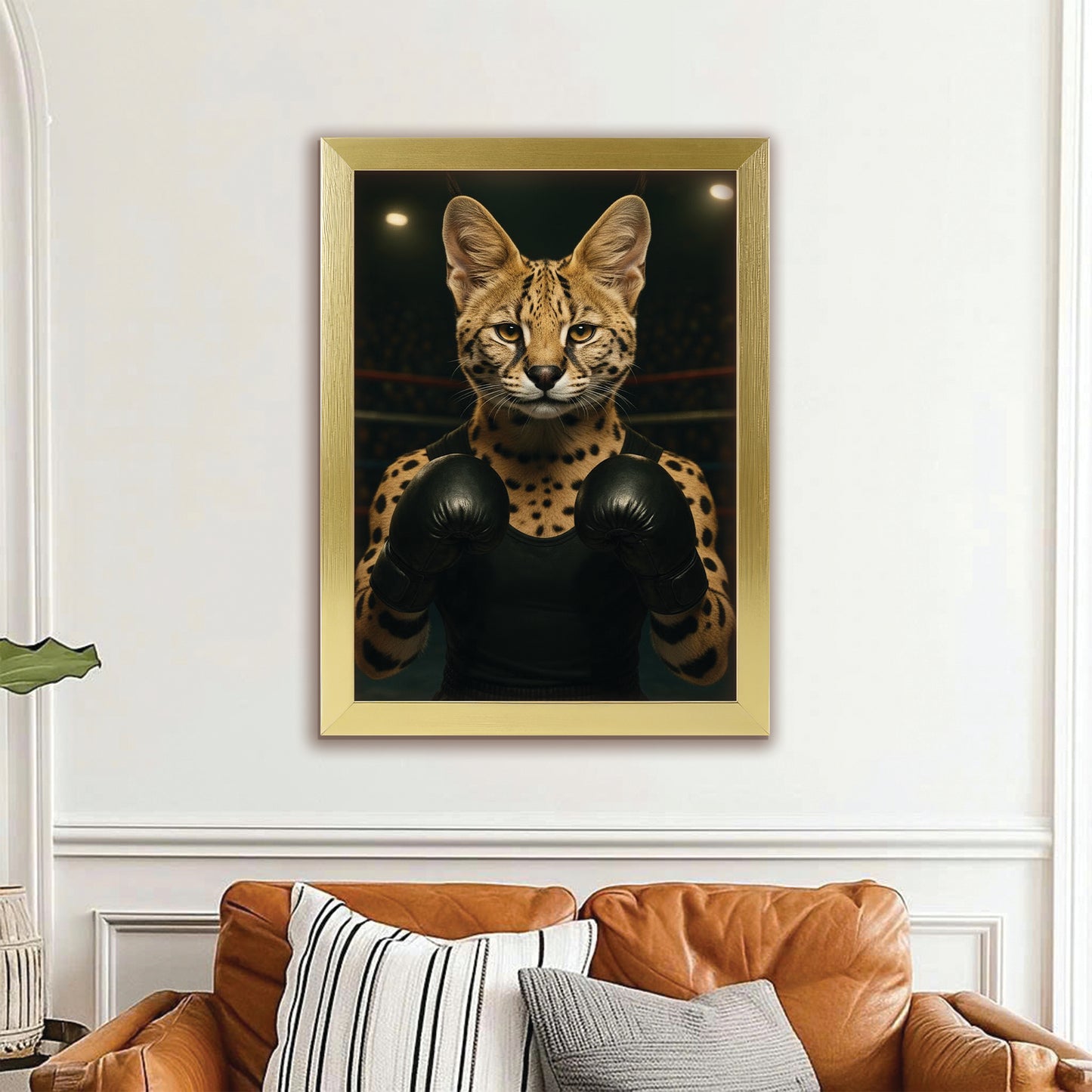 Custom Photo Boxing Cat Canvas Framed Wall Art Gift For Cat Lovers