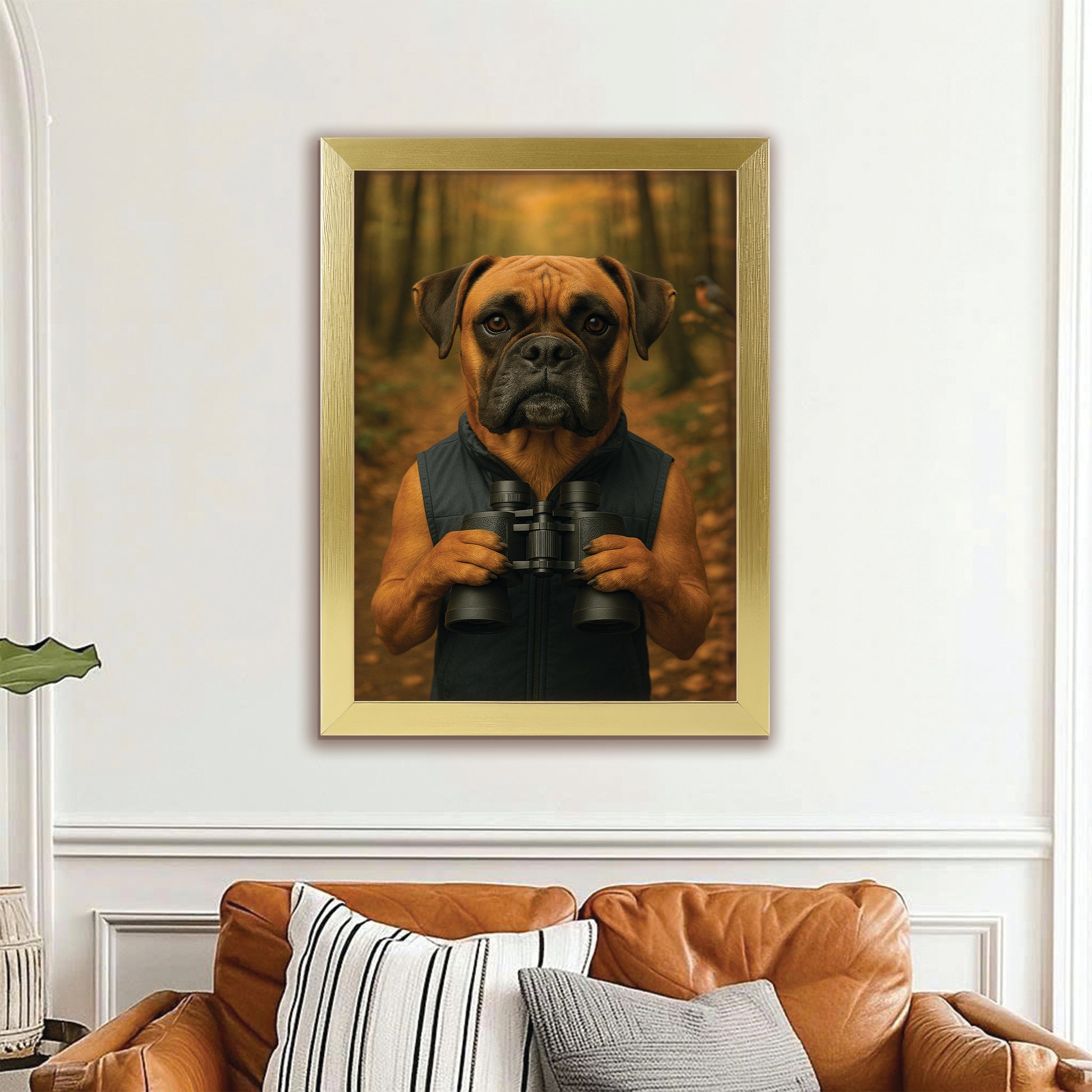 Custom Photo Bird Watching Dog Canvas Framed Wall Art Gift For Dog Lovers