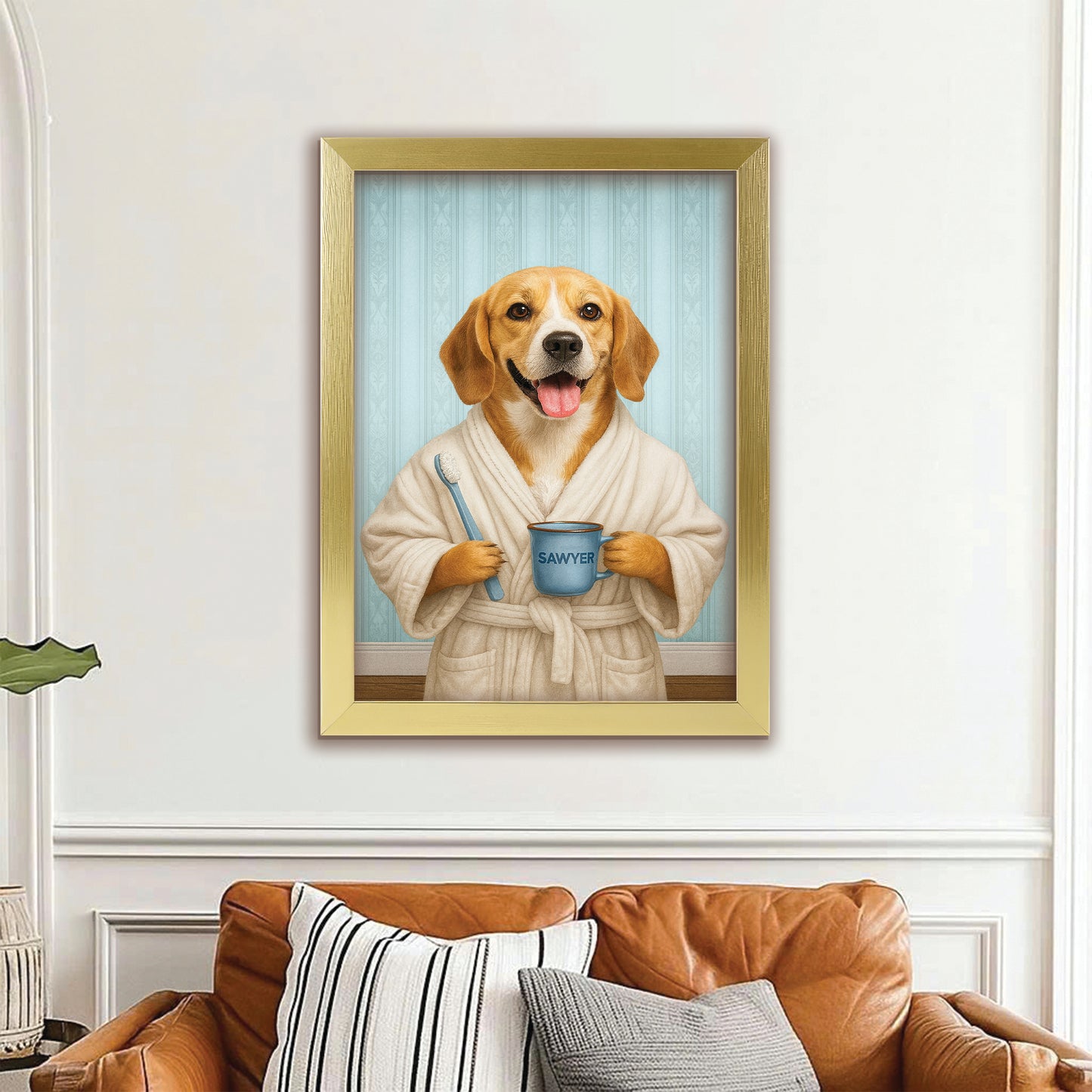 Custom Photo Dog Bathroom Canvas Framed Wall Art Dog Gifts Lovers