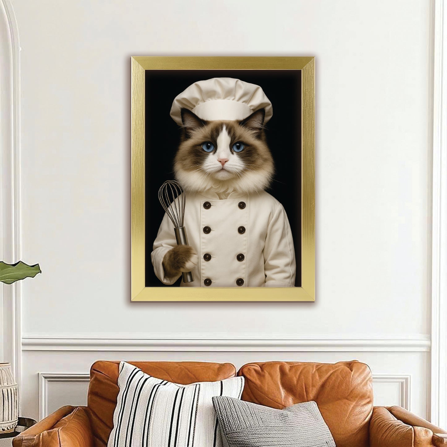 Custom Photo Cat Chef Canvas Framed Wall Art _ Gift For Cat Lovers