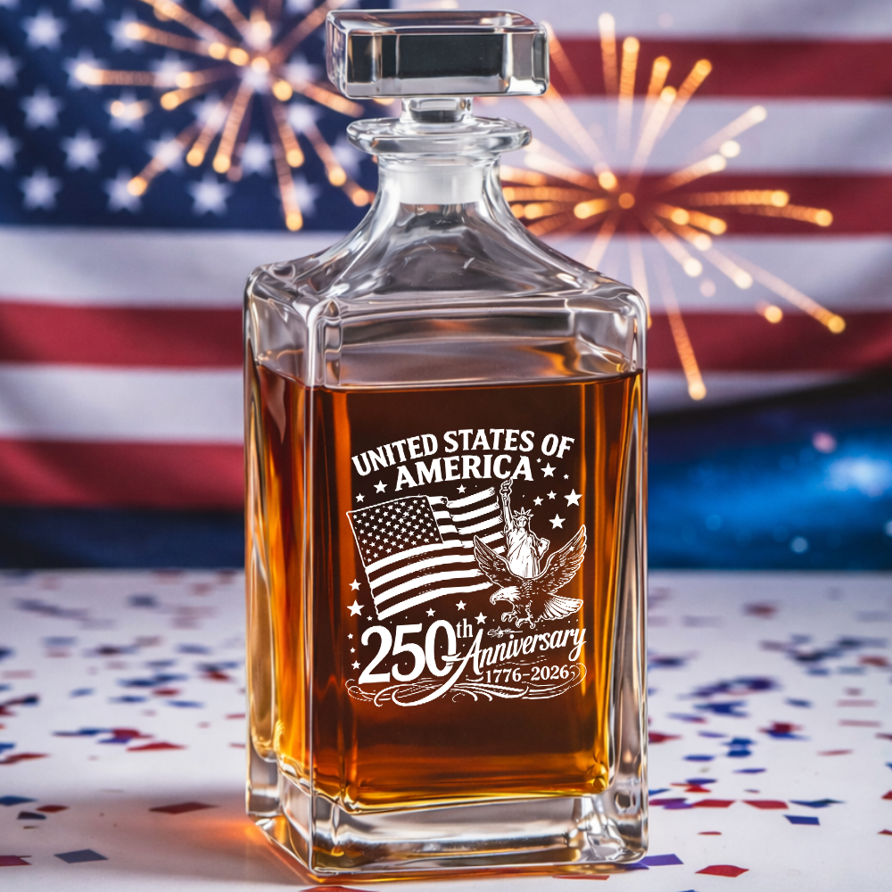 America 250th Anniversary Engraved Whiskey Decanter Set, Patriotic July 4 Gift THUC99