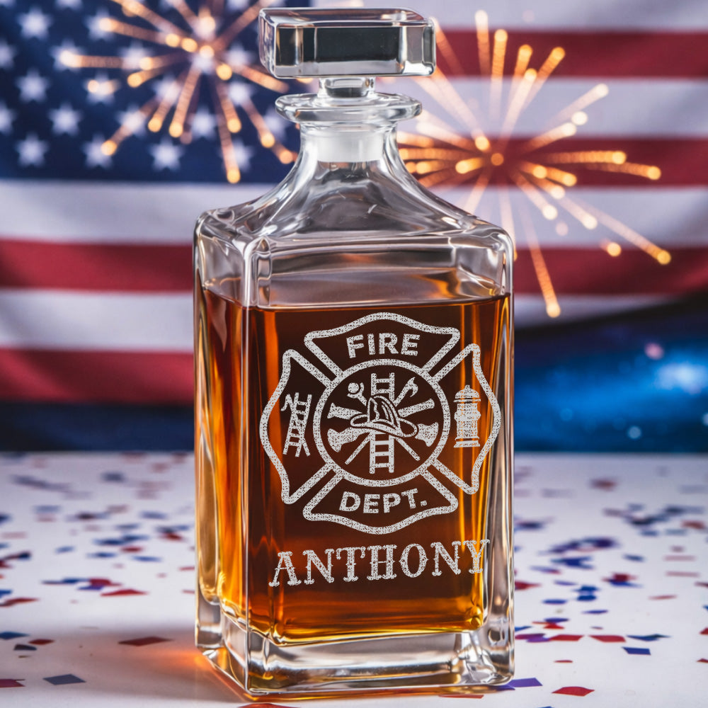 Personalized Firefighter Decanter Set – Custom Name Whiskey Bottle & Glasses Gift