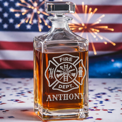 Personalized Firefighter Decanter Set – Custom Name Whiskey Bottle & Glasses Gift
