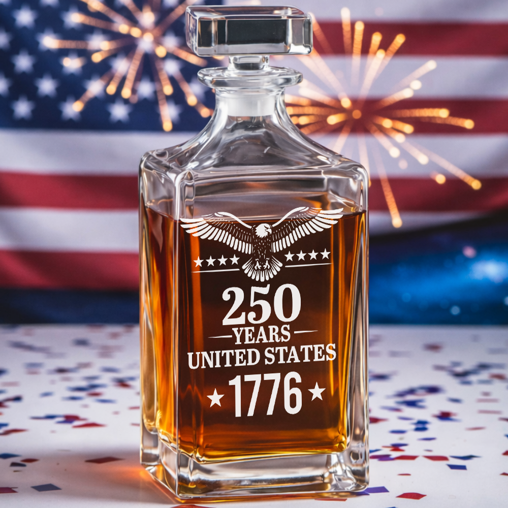 250th Years America Engraved Whiskey Decanter Set, USA Patriotic Gift THUC99