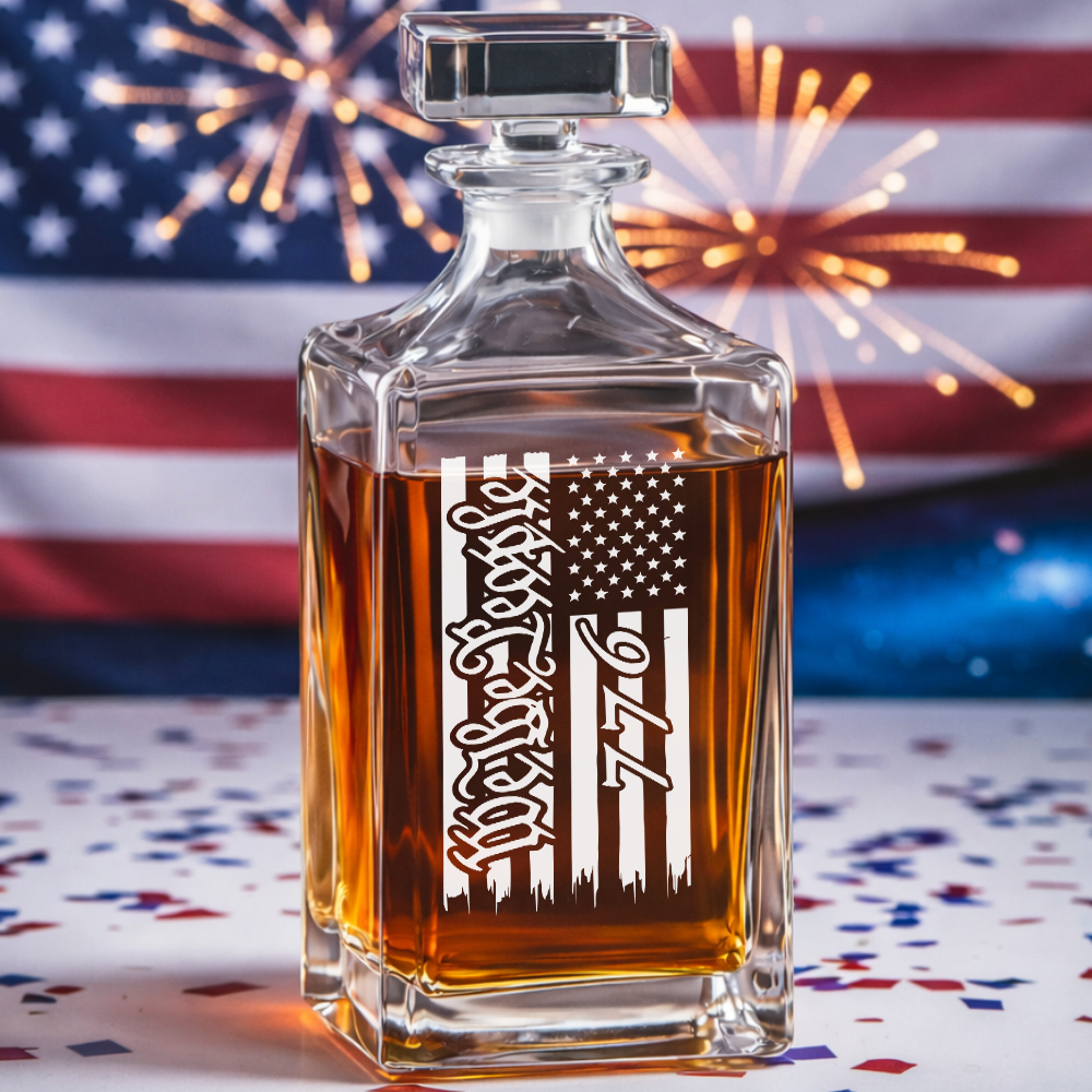 We The People America 250 Years Engraved Whiskey Decanter Set, Patriotic USA Bourbon Gift THUC99