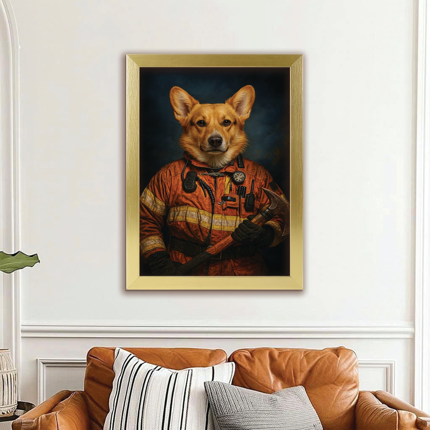 Custom Dog Photo Firefighter Canvas Framed Wall Art _ Gift For Dog Lovers