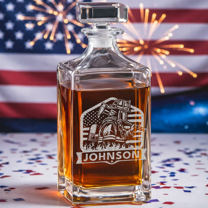 Personalized Firefighter Wife Decanter Set – Custom Name Whiskey Gift for Firefighter Family