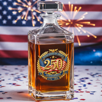 250 Years USA Whiskey Decanter Set 1776-2026, Patriotic Independence Day Gift THUC99