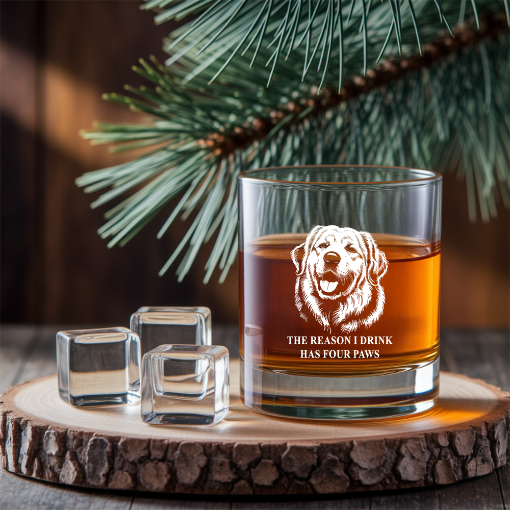 Custom Dog Photo The Reason I Drink Has Four Paws Whiskey Glass And Decanter Set | Personalized Dog Photo | Pet Lover Gift