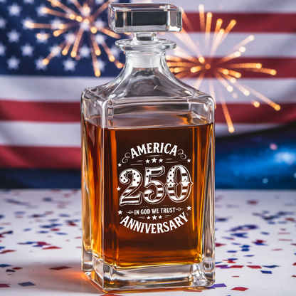 America 250 Years Anniversary Engraved Whiskey Decanter Set, Patriotic Bourbon Gift THUC99