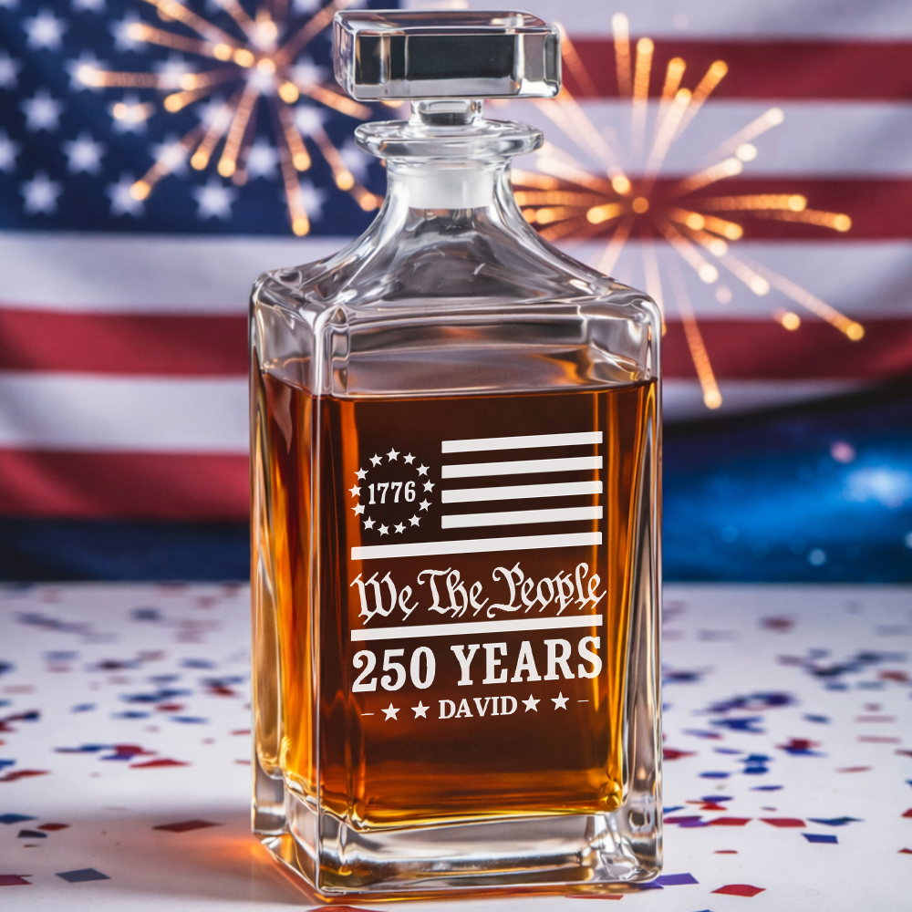 We The People USA 250th Engraved Whiskey Decanter Set, 4th July Gift THUC99