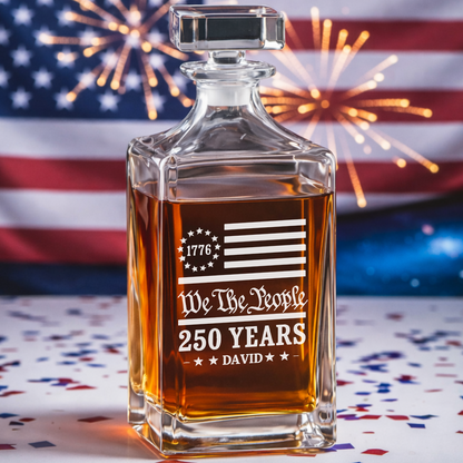 We The People USA 250th Engraved Whiskey Decanter Set, 4th July Gift THUC99
