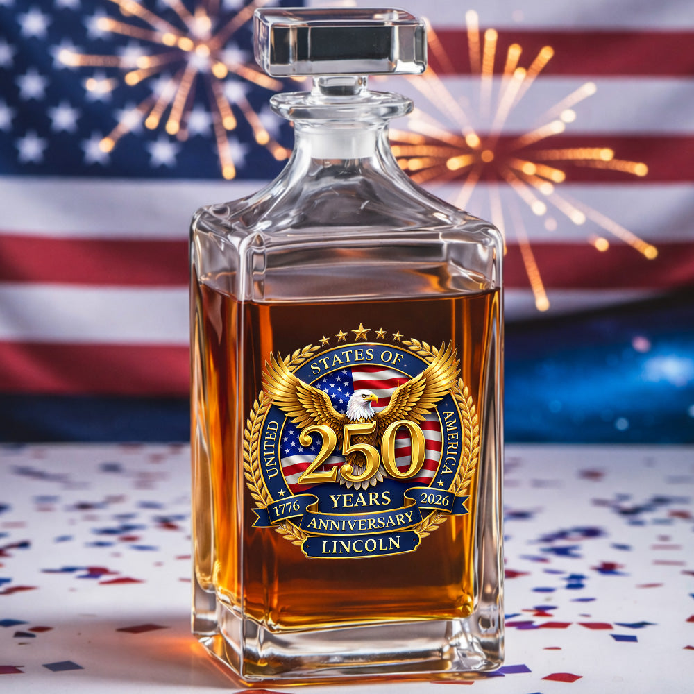 Custom Name 250 Years USA Whiskey Decanter Set, Patriotic Gift THUC99