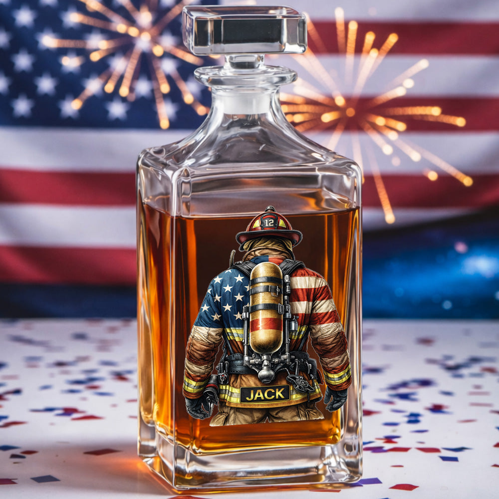 Firefighter Personalized Whiskey Decanter Set, Custom Name Glass Gift