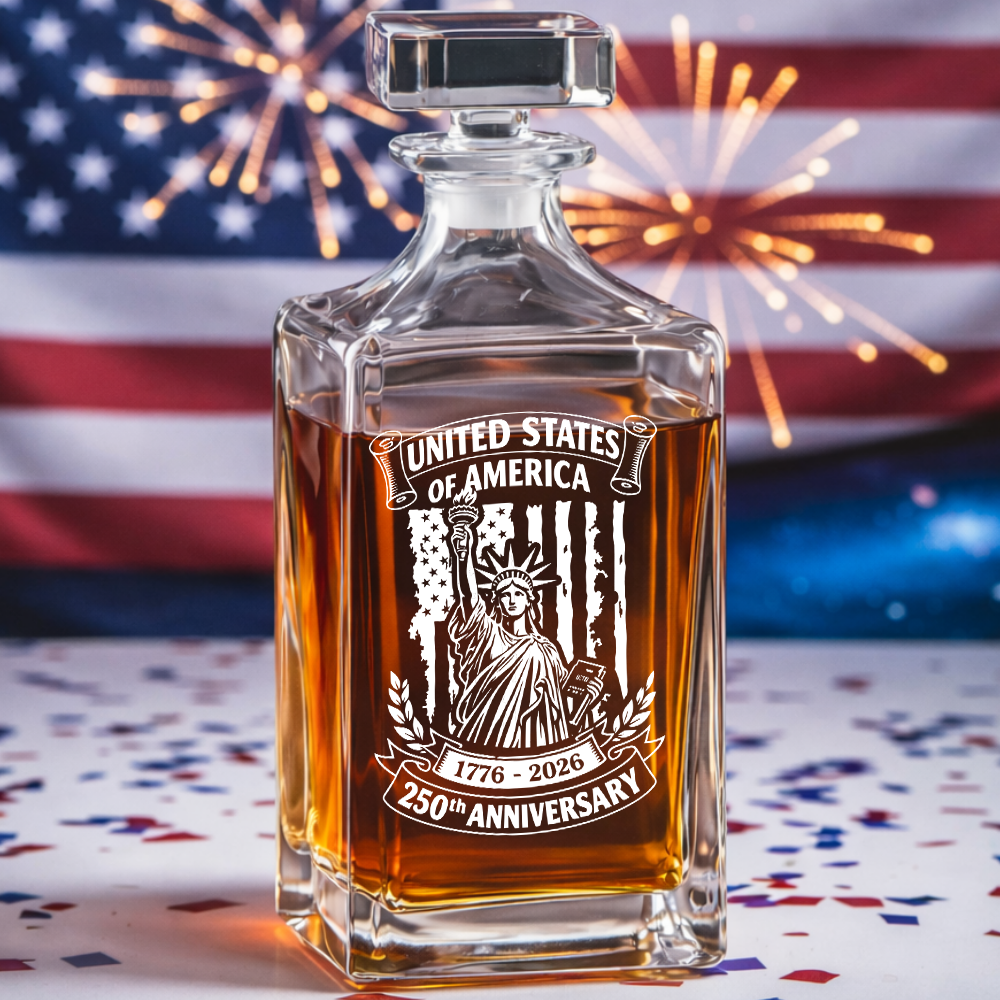Personalized USA 250th Anniversary Whiskey Decanter Set 1776–2026 THUC99