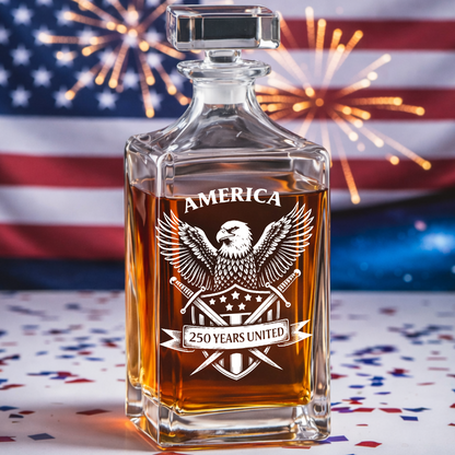 America 250 Years United Engraved Whiskey Decanter Set, Patriotic Eagle Bourbon Gift 1776–2026 THUC99