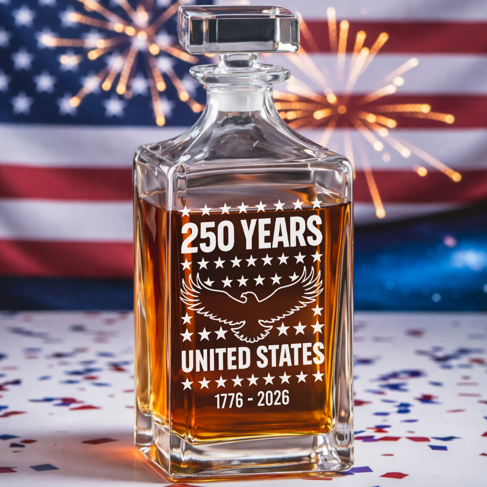 Eagle USA 250th Anniversary Engraved Whiskey Decanter Set, Personalized Patriotic Bourbon Gift THUC99