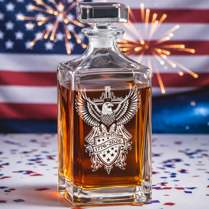 Personalized USA 250th Anniversary Engraved Whiskey Decanter Set, Patriotic Eagle Bourbon Gift 1776–2026 THUC99