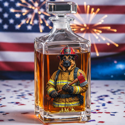 Personalized Firefighter Dog Decanter Set – Custom Printed Whiskey Gift