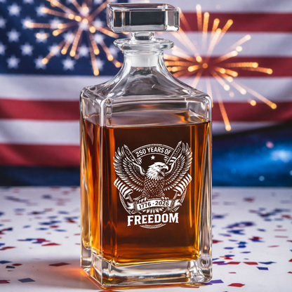 Eagle Freedom Engraved Whiskey Decanter Set, Patriotic Bald Eagle Bourbon Gift THUC99
