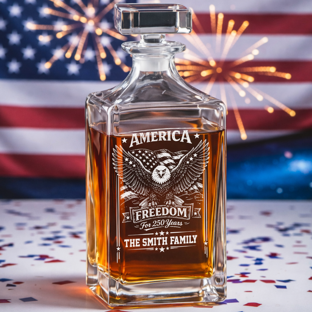 America Freedom 250 Years Engraved Whiskey Decanter Set, Personalized Patriotic Eagle Gift THUC99