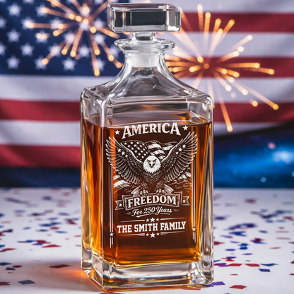 America Freedom 250 Years Engraved Whiskey Decanter Set, Personalized Patriotic Eagle Gift THUC99