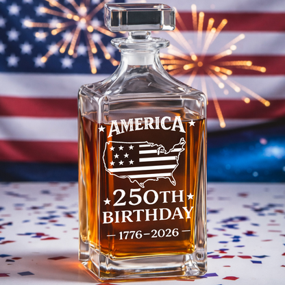 America 250th Birthday Engraved Whiskey Decanter Set, Patriotic USA Map Gift 1776–2026 THUC99