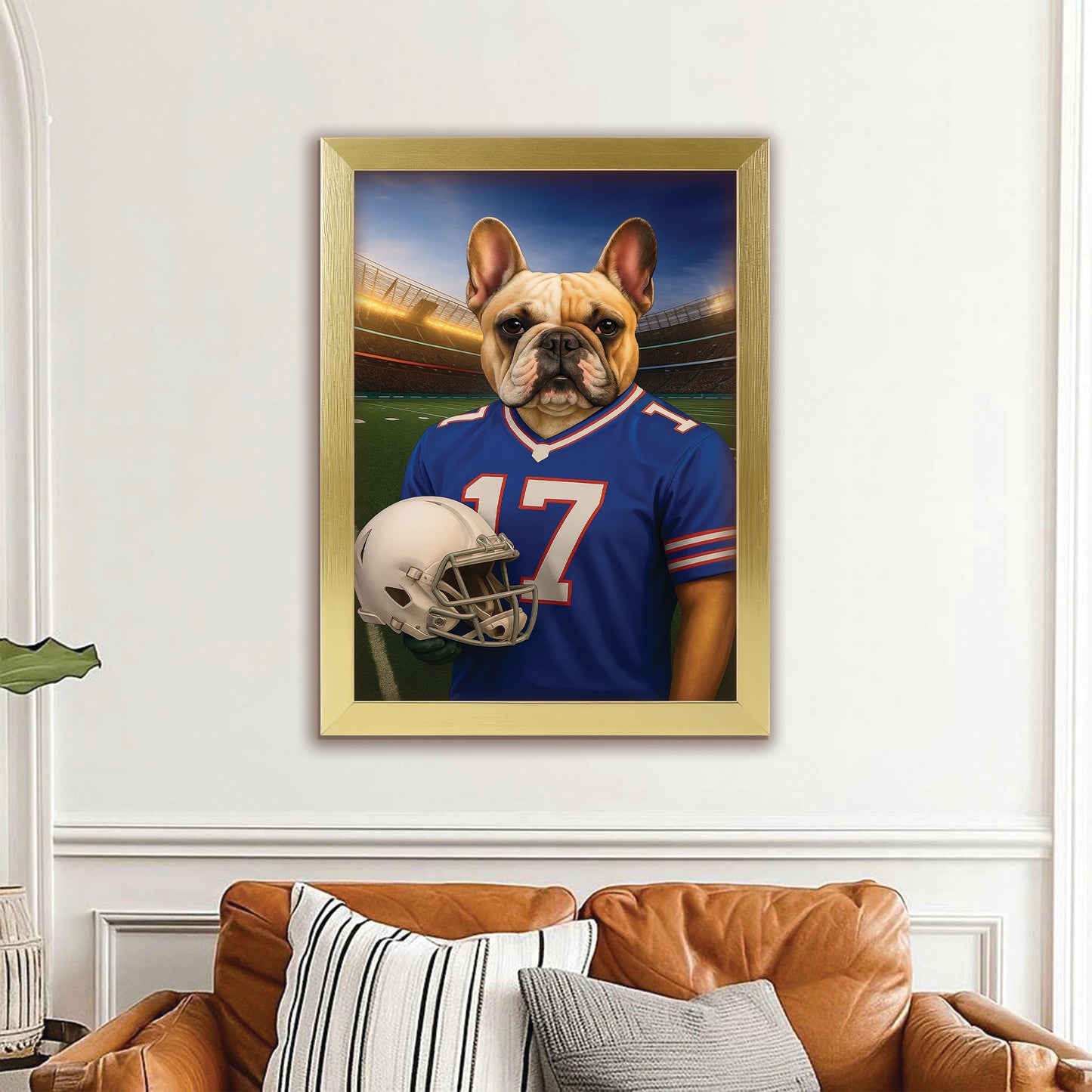 Custom Dog Photo Football Style Canvas Framed Wall Art _ Gift For Dog Lovers