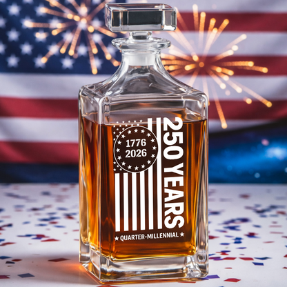 Personalized USA 250th Anniversary Whiskey Decanter Set 1776–2026 THUC99