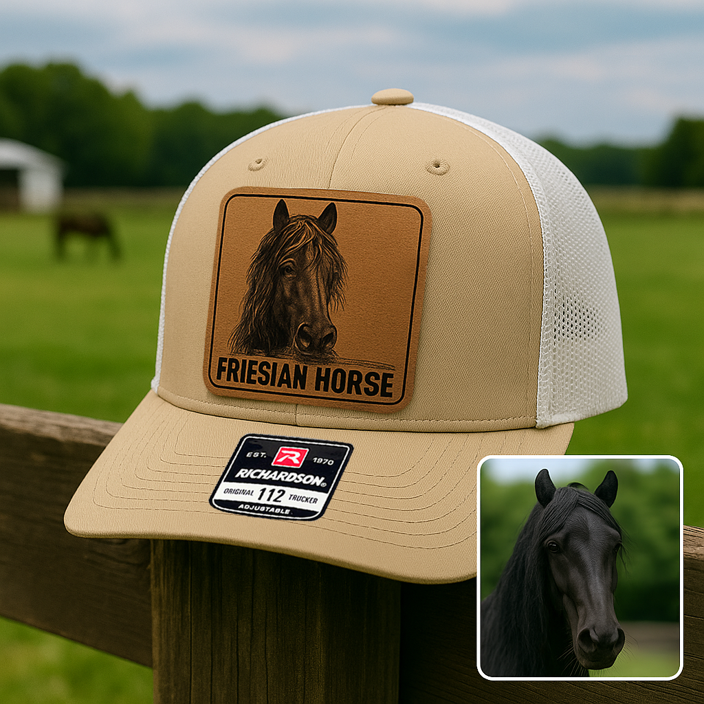 Custom Pet Photo Trucker Hat – Personalized Leather Patch Hat – Horse Owner Gift – Custom Animals Hat NGOC99A10