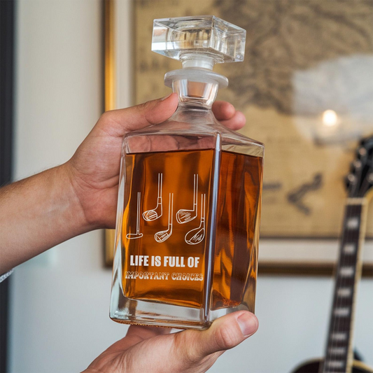 Funny Golf Life Is Full Of Important Choices Decanter With Glass | Engraved Gift For Retirement