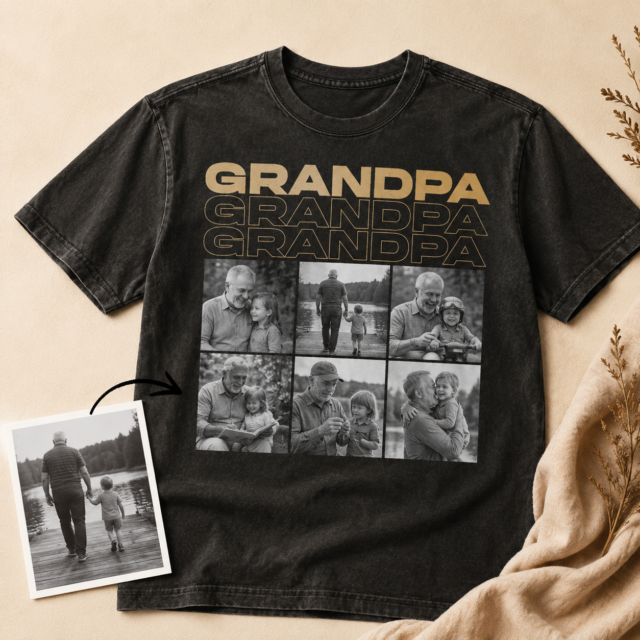 Custom Photo Dad & Grandpa Wash T-Shirt, Personalized Dad Gifts | Gift For Dad TOM99