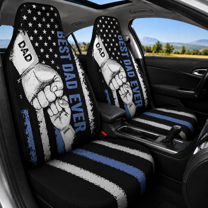 Personalized Best Dad Ever Portrait Car Seat Cover, Custom Dad Seat Protector, Gift For Dad TOM99