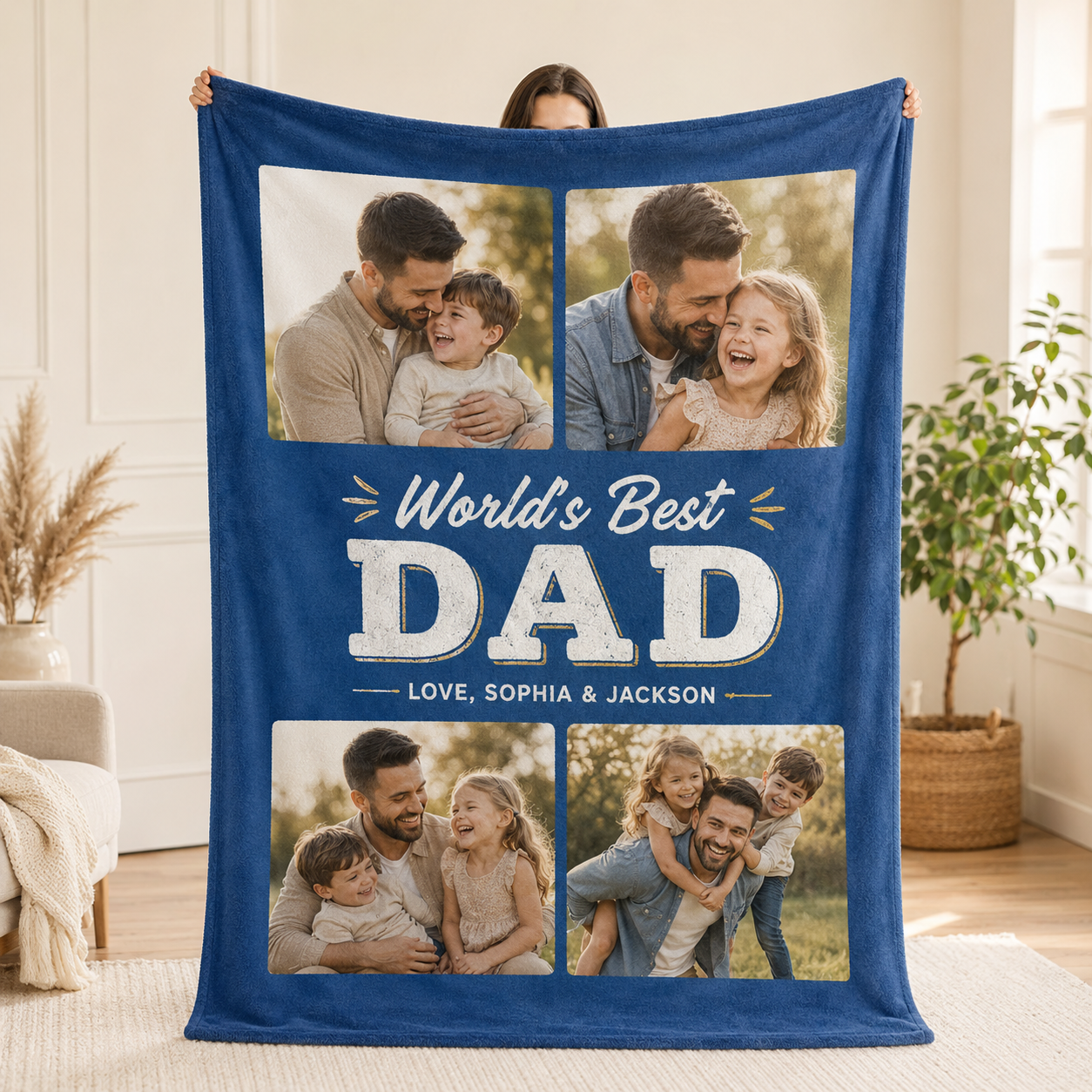 Custom Best Dad Photo Blanket, Personalized Dad Gifts | Gift For Dad TOM99